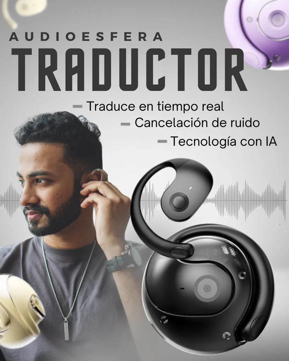 LinguaPods AI - Comprende cualquier idioma con nuestros Audífonos Bluetooth Traductores con IA